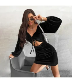 Velvet Sexy Cutout Tie-Up Dress Long Sleeve Solid Color Bodycon Wholesale Dresses SDN561545 -Dress Sales Store 04872607 df0d 4049 932d 73315bd44c80 0d57749a0fd16dab84cfd7f7103fa1e5