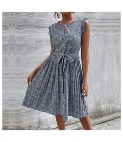 Casual Print Sleeveless Dress Floral Pleated Tie-Up A-Line Wholesale Dresses SDN561296 -Dress Sales Store 04 70 2