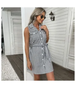 Women Striped Print Sleeveless Lapel Collar V Neck Button Wholesale Shirt Dresses SD580145 -Dress Sales Store 05639b14 2273 4a3c 898b 13ae1dd655de 15655eb3a8a4040e9a7df1cbafaab6e1