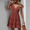 Short Sleeve V Neck Ruffle Hem Wholesale Swing Dresses SD204543