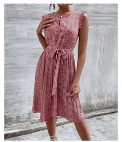Casual Print Sleeveless Dress Floral Pleated Tie-Up A-Line Wholesale Dresses SDN561296 -Dress Sales Store 09 23 1