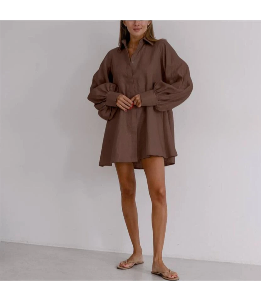 Fashion Loose Solid Color Long-Sleeved Niche Shirt Dress Wholesale Dresses SDV463826