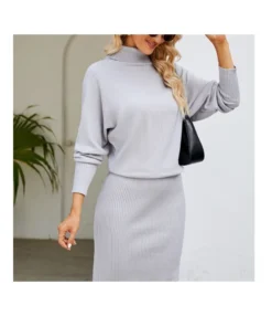 Solid Color Turtleneck Knitted Sweater Dress Wholesale Womens Clothing N3823110200043