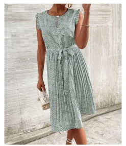 Casual Print Sleeveless Dress Floral Pleated Tie-Up A-Line Wholesale Dresses SDN561296 -Dress Sales Store 10 26 1