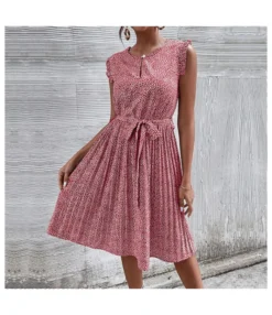Casual Print Sleeveless Dress Floral Pleated Tie-Up A-Line Wholesale Dresses SDN561296 -Dress Sales Store 10 27