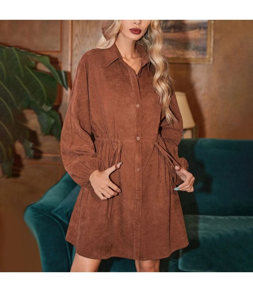 Drawstring Commuter Button Down Lapel Long Sleeve Corduroy Dress Jacket Wholesale Dresses SDV463571 3 Drawstring Commuter Button Down Lapel Long Sleeve Corduroy Dress Jacket Wholesale Dresses SDV463571 - Image 3