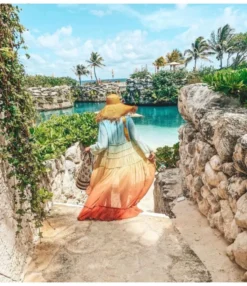 Gradient Color Print Fringe Lace-Up Cuff V-Neck Vacation Fashion Irregular Hem Ruffles Wholesale Maxi Dresses SD531202 -Dress Sales Store 13494301799 1139178779