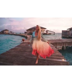 Gradient Color Print Fringe Lace-Up Cuff V-Neck Vacation Fashion Irregular Hem Ruffles Wholesale Maxi Dresses SD531202 -Dress Sales Store 13540145806 1139178779