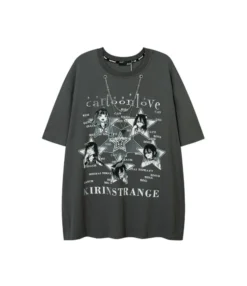 Retro Hip Hop Print Tops Loose Short Sleeve Womens T Shirts Wholesale ST5114348