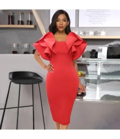 Sexy Halter Backless Wooden Ear Edge Short Sleeve Slim Party Dress Wholesale Dresses V5923050600019 -Dress Sales Store 16123713659 433451549