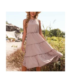 Plain Color Sleeveless Pleated Wholesale A Line Dresses SD168428