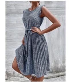 Casual Print Sleeveless Dress Floral Pleated Tie-Up A-Line Wholesale Dresses SDN561296 -Dress Sales Store 19 8 1