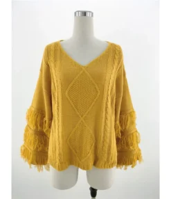 Tassel Trimmed Ruffle-sleeve Knit T-shirt -Dress Sales Store 200508289 14