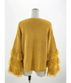 Tassel Trimmed Ruffle-sleeve Knit T-shirt -Dress Sales Store 200508289 15