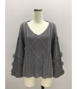 Tassel Trimmed Ruffle-sleeve Knit T-shirt -Dress Sales Store 200508289 17