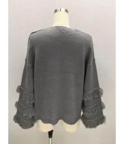 Tassel Trimmed Ruffle-sleeve Knit T-shirt -Dress Sales Store 200508289 18