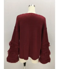 Tassel Trimmed Ruffle-sleeve Knit T-shirt -Dress Sales Store 200508289 20