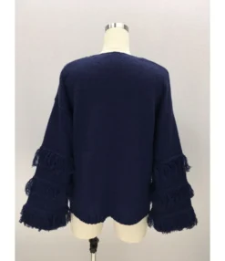 Tassel Trimmed Ruffle-sleeve Knit T-shirt -Dress Sales Store 200508289 22