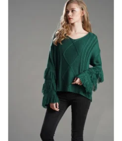 Tassel Trimmed Ruffle-sleeve Knit T-shirt -Dress Sales Store 200508289 2