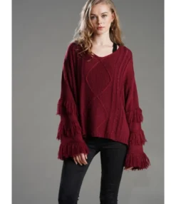 Tassel Trimmed Ruffle-sleeve Knit T-shirt -Dress Sales Store 200508289 4
