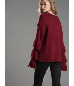 Tassel Trimmed Ruffle-sleeve Knit T-shirt -Dress Sales Store 200508289 5