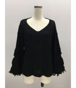 Tassel Trimmed Ruffle-sleeve Knit T-shirt -Dress Sales Store 200508289 8 2