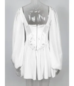 Sheer Lantern Sleeve Sexy White Dress -Dress Sales Store 200701028 2