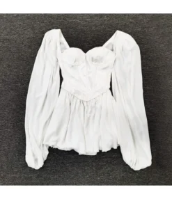 Sheer Lantern Sleeve Sexy White Dress -Dress Sales Store 200701028 3