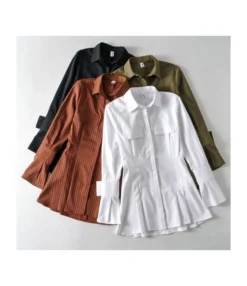 Solid Color Turn Down Collar Cargo Style Shirt Dress -Dress Sales Store 200717206 3