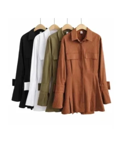 Solid Color Turn Down Collar Cargo Style Shirt Dress -Dress Sales Store 200717206 4