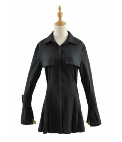 Solid Color Turn Down Collar Cargo Style Shirt Dress -Dress Sales Store 200717206 5