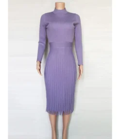 Solid Color Fringe Trim Textured Pleated Dress -Dress Sales Store 200902521 11 1