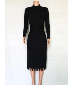 Solid Color Fringe Trim Textured Pleated Dress -Dress Sales Store 200902521 12 1