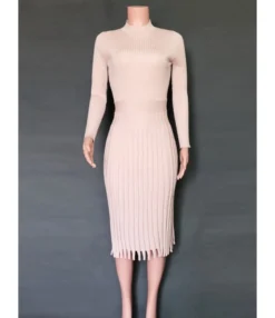 Solid Color Fringe Trim Textured Pleated Dress -Dress Sales Store 200902521 15 1