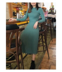 Solid Color Fringe Trim Textured Pleated Dress