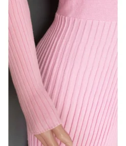 Solid Color Fringe Trim Textured Pleated Dress -Dress Sales Store 200902521 5