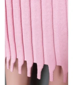 Solid Color Fringe Trim Textured Pleated Dress -Dress Sales Store 200902521 6