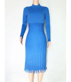 Solid Color Fringe Trim Textured Pleated Dress -Dress Sales Store 200902521 9 1