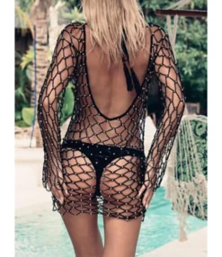 Hollow Out Beach Pearl Decor Cover-up -Dress Sales Store 200904651 10