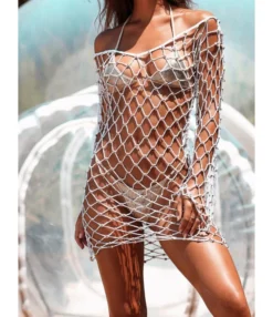 Hollow Out Beach Pearl Decor Cover-up
