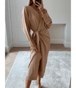 Side Tie Split Plain Knitting Dress 19 Side Tie Split Plain Knitting Dress -Dress Sales Store 200909648 1 1