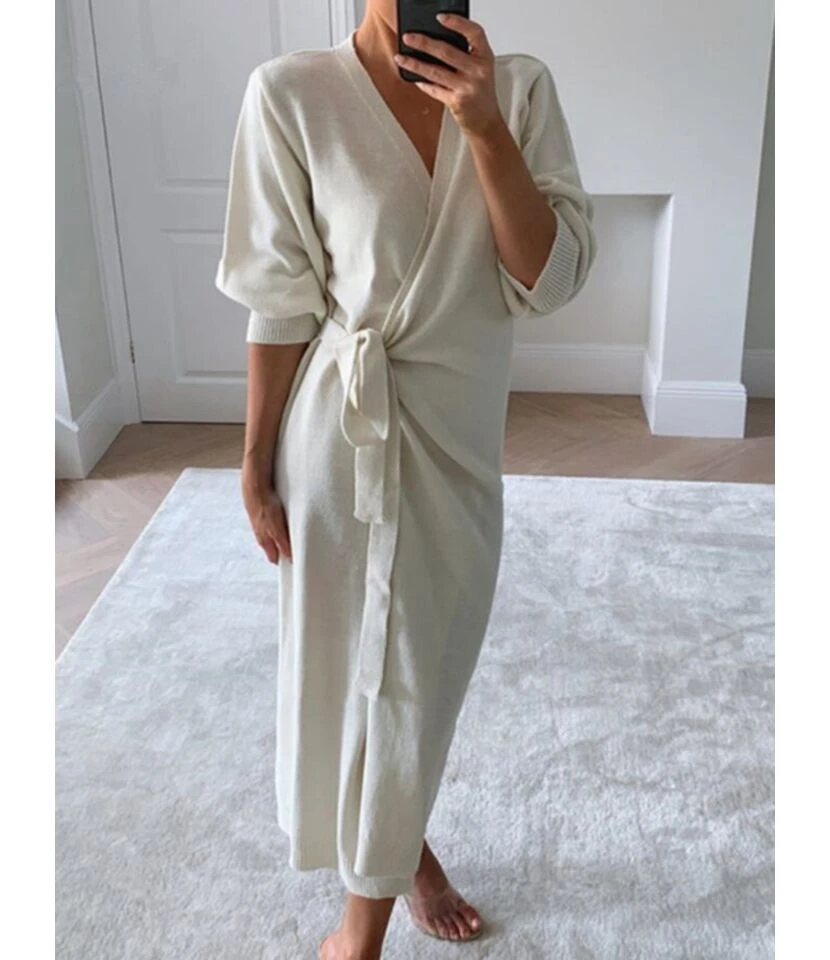 Side Tie Split Plain Knitting Dress 8 Side Tie Split Plain Knitting Dress - Image 8