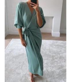 Side Tie Split Plain Knitting Dress 21 Side Tie Split Plain Knitting Dress -Dress Sales Store 200909648 5 1