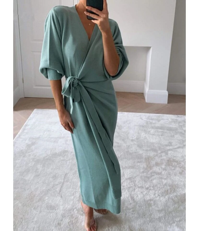 Side Tie Split Plain Knitting Dress 9 Side Tie Split Plain Knitting Dress - Image 9