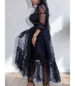 Polka Dot Sheered Mesh Maxi Dress -Dress Sales Store 201007321 4