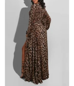 Deep V-neck Leopard Split Tie Wholesale Maxi Dresses In Bulk 5 Deep V-neck Leopard Split Tie Wholesale Maxi Dresses In Bulk -Dress Sales Store 201026181 2