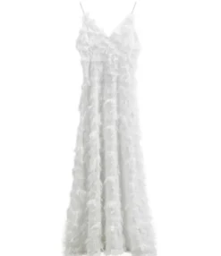 V Collar Feather Trim Party Spaghetti Strap Dress -Dress Sales Store 201119433 2