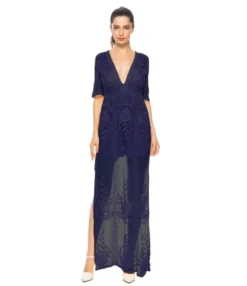 Deep V-neck Sheered Lace Split Beachwear Dress -Dress Sales Store 201123950 6