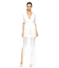 Deep V-neck Sheered Lace Split Beachwear Dress -Dress Sales Store 201123950 7