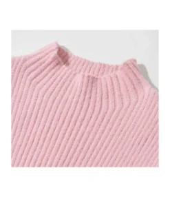 Mock Neck Plain Ribbed Knitting Dress With Sleeves -Dress Sales Store 201124680 3